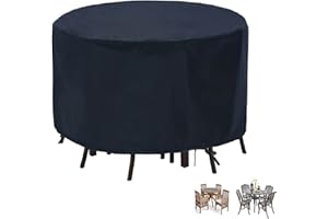 POMER Round Patio Furniture Covers, 90inch Garden Bar Height Table Chair Set Cover Waterproof Patio Tall High Table Cover for Round Furniture Set - 90" D x 43" H