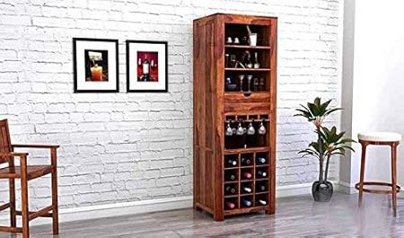 Aprodz Sheesham Wood Wine Storage Stylish Nanson Bar Cabinet for Living Room | Teak Finish