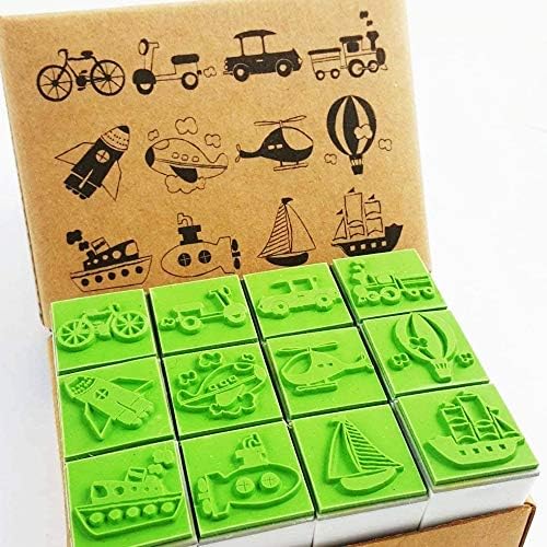 12 Kids Rubber Stamp Scrapbook Supply Stamper Toy Car Boy Rocket Rubber Stamp Set (CR023)