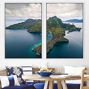 signwin 2 Piece Framed Canvas Wall Art Coastal...