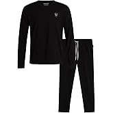 Kenneth Cole Mens Pajamas Set - 2 Piece Soft Knit Cotton Blend Long Sleeve Sleep Shirt and Pajama Pants for Men