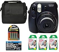 Fujifilm Instax Mini 8 Instant Film Camera (Black) + 6 Pack Fuji Instax Mini Film (60 Prints) + 4 AA Rechargeable Batteries + Bag + Microfiber Cleaning Cloth