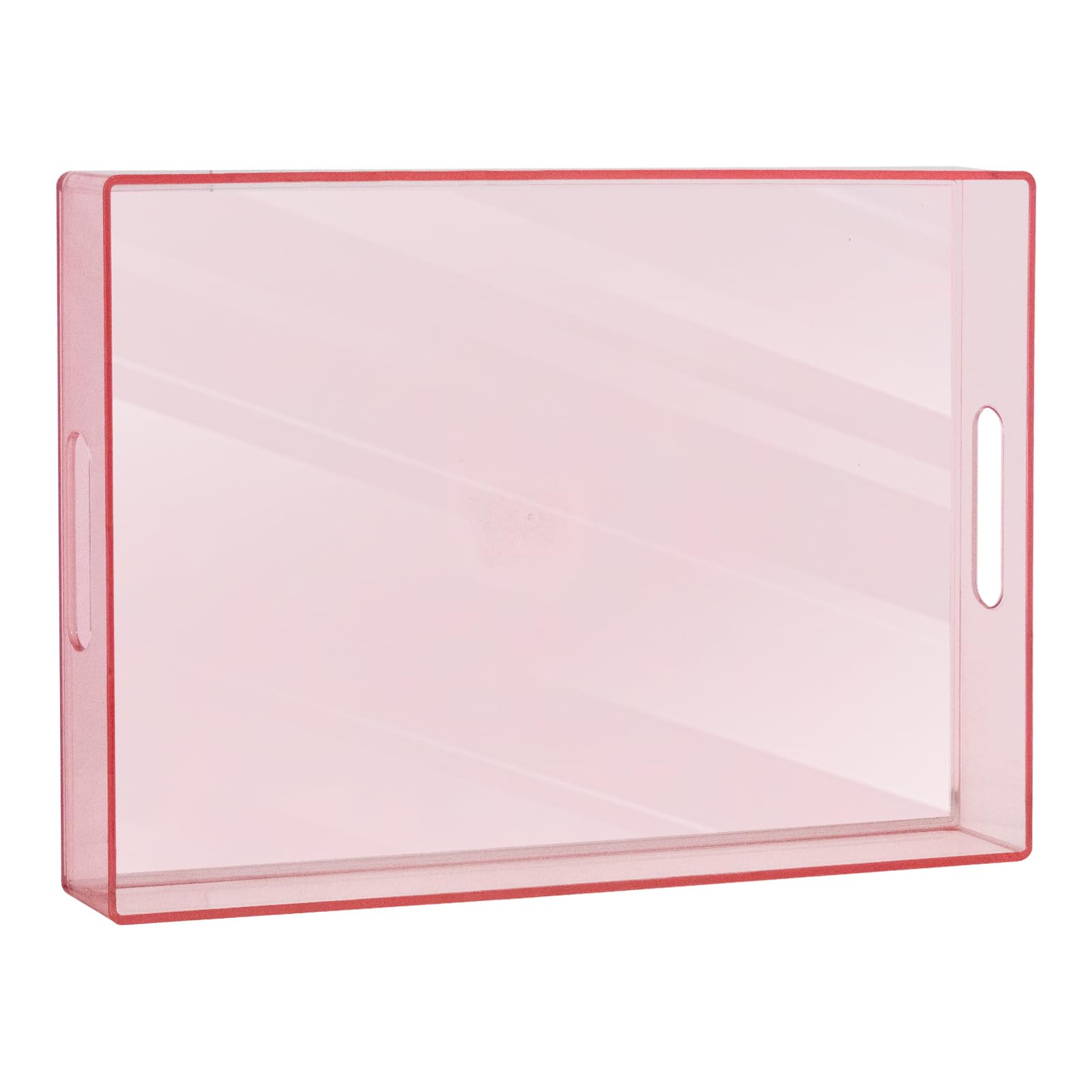 Photo 1 of MAONAME Pink Clear Serving Tray with Handles, Plastic Clear Tray, Rectangle Decorative Trays for Coffee Table, Ottoman, Bathroom, Vanity, 15.7" Lx 10.2" W X 1.57" H