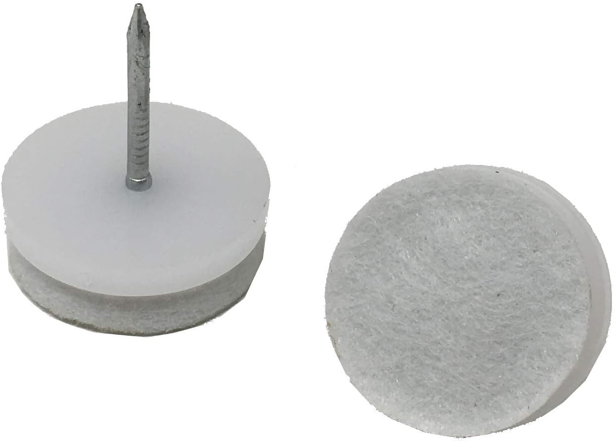 7/8" Dia. Heavy Duty Felt Nail-on Slider Glide Pads for Chairs, Stools, & Tables - Furniture Slides Like Magic -Tile & Hard Wood Floor Protector - White - 16 pcs.