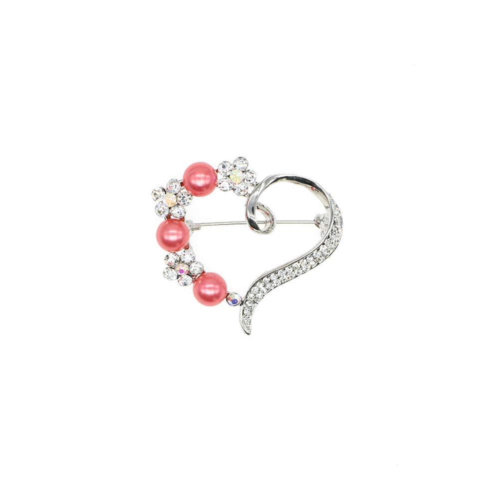 TULIP LY Heart Brooch for Women Cluster Pave Clear Crystal Love Heart Pearl Brooch Pin Wedding Party Clothes Accessories (Pink, Gold)