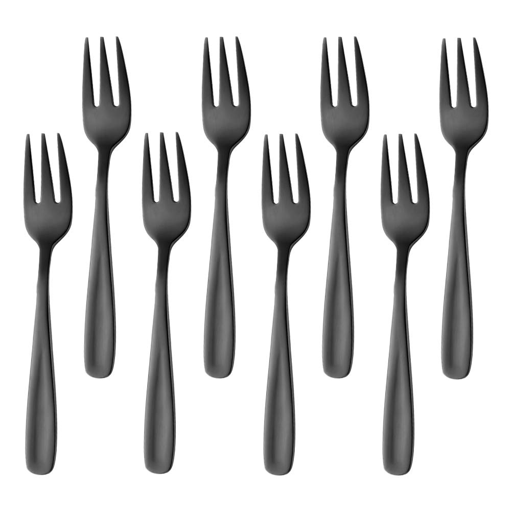 BISDARUN Mini Cake Forks Black Colour Small Dessert Forks Stainless Steel Pastry Forks 13.6cm(5.1 inch) Little Fruit Tea Forks for Appetiser Cocktail Fork set of 8
