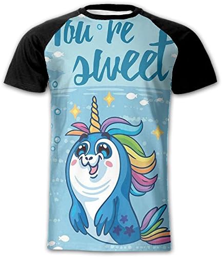 Newfood Ss Youre Sweet Quote with Baby Penguin Shaped Unicorn and Fish in The Sea Men's Short Sleeve Raglan T XXL