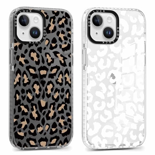 RUMDEY 2 Pack Cute Clear Cheetah Phone Case for iPhone 15 Plus 6.7 inch, Aesthetic Trendy Soft Slim Fashion Protective Shockproof TPU Bumper Cover for Women Girls
