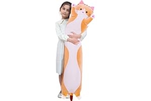 KEKESO Giant Cat Pillow Plush Cartoon Kitty Sleeping Hugging Pillow, Cuddly Soft Long Kitten Body Pillow Doll Cat Cushion Toy for Kids Girlfriend (Yellow, 70cm/27.55inch)