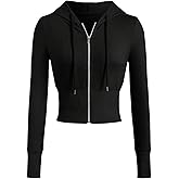 Verdusa Women's Zip Up Hooded Sweatshirt Long Sleeve Fitted Cropped Drawstring Hoodies