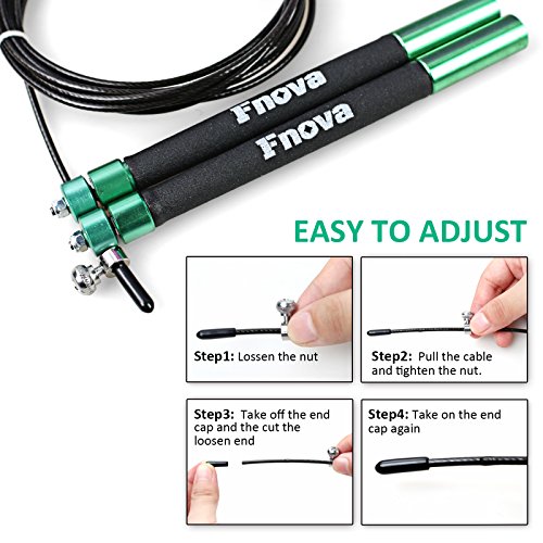 Fnova Jump Rope, Crossfit Speed Ropes Best for Double Unders, WOD, MMA, Boxing & Fitness Training, 10 ft Adjustable Cable, Comfortable Foam Handle, Bonus Carrying Bag and Replacement Parts