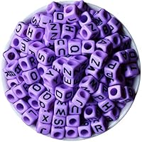 iZasky Pony Beads Letters 200Pcs/Lot Mixed Color Alphabet Cube Bead Making Bracelets, Necklaces, Key Chains and Jewelry (Purple - Black Alphabet)
