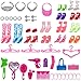 Total 56pcs - 7 Pack Barbie Clothes Dresses Accessory Party Grown Outfits Barbie Fashionista + 49pcs Barbie Accessories Shoes Bags Necklace Mirror Hanger Tableware for Barbie Doll Girl Birthday Gift