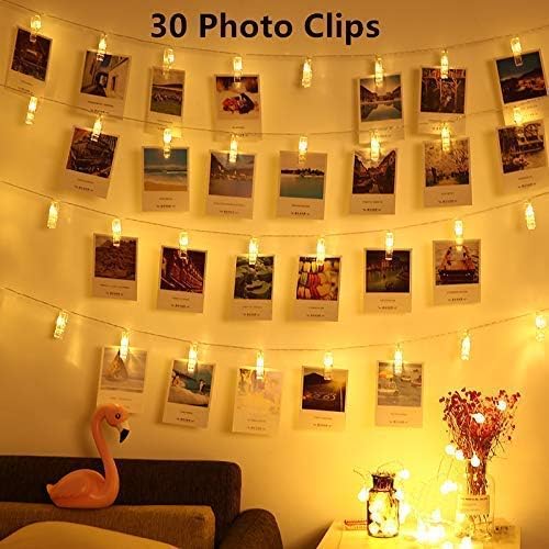 LED Photo Clips String Lights - Magnoloran 30 Photo Clips Battery Powered Fairy Twinkle Lights, Wedding Party Christmas Home Decor Lights for Hanging Photos, Cards and Artwork, 10 Feet, Warm White