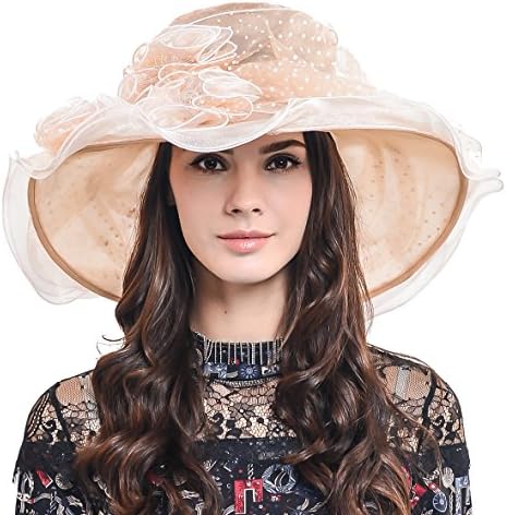 Womens Kentucky Derby Church Dress Wedding Floral Tea Party Hat S056 (Dot-Apricot)