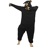 dressfan Unisex Black Bear & Polar Bear Costume Onesie Pajamas Halloween Cosplay Costume with Paw Gloves
