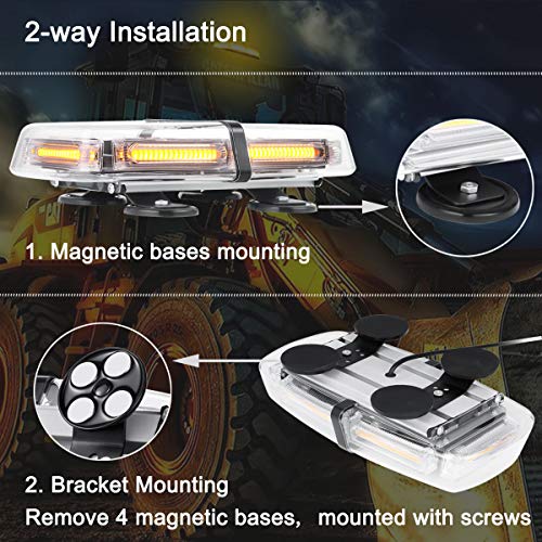 12V 24V High Visibility COB LED Strong Magnetic Trucks Amber Strobe Light Bar, WOWTOU Hazard Warning Emergency Flashing Beacon for Snow Plows Tractors Construction Vehicles Roof Top Safety Lighting - Thumbnail 3
