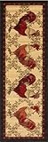 Kitchen Collection Rooster Beige Multi-Color Printed Slip Resistant Rubber Back Latex Contemporary Modern Runner Area Rug (9112) (20