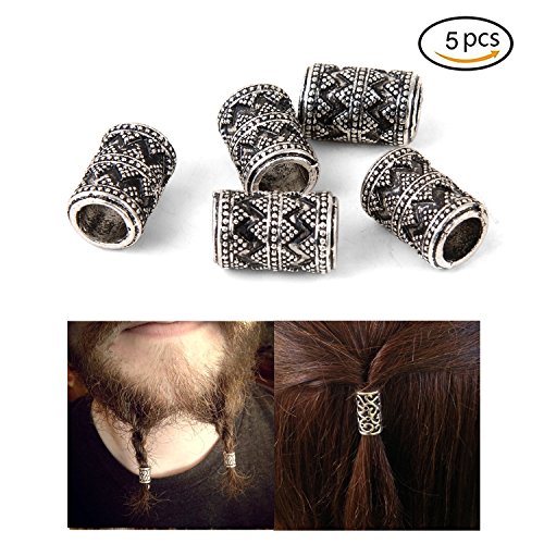 Viking Runes Beard Beads for Hair-viking Dreadlock Beads Viking Norse Beads Hair Beads Charm Findings for Hair Braided Bead Hair Accessories Jewelry DIY Beads for Bracelet about 6mm Inner Diameter