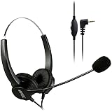 AGPtEK 2.5mm Dual Ear Call Center Telephone Headphone, 6FT Noise Cancelling Binaural Headset, with Boom-style Mic for Most Cordless Phones