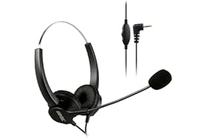 AGPTEK® 2.5mm Dual Ear Call Center Telephone Headphone, 6FT Noise Cancelling Binaural Headset, with Boom-Style Mic for Most Cordless Phones