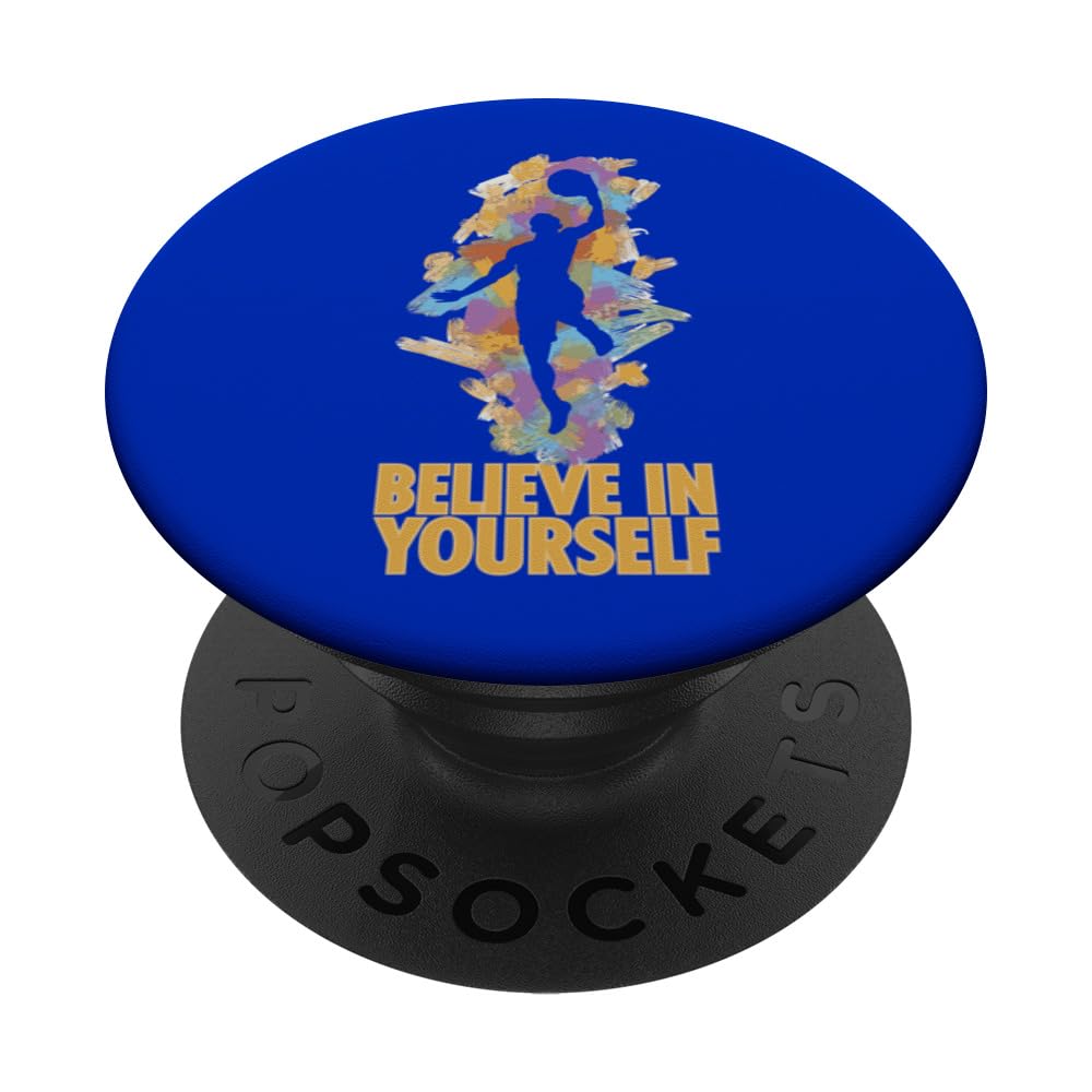 Believe in Yourself Player Silhouette at Dunking Basketball PopSockets Swappable PopGrip