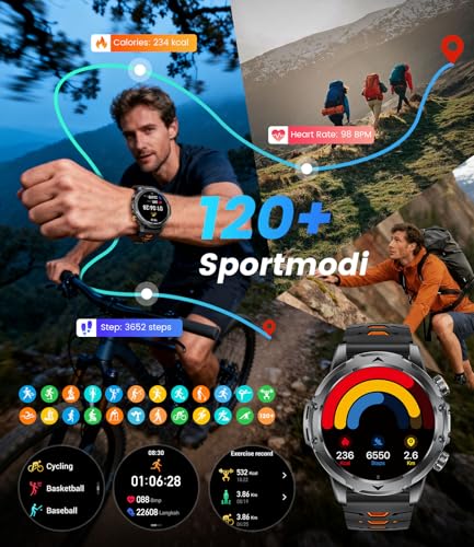 LIGEMI Men's Smart Watch with 1000mAh/Flashlight, 1.53 Inch HD Military Smartwatch Man with Bluetooth Calls, Sleep Monitor, SpO2, IP68 Waterproof, 120+ Sports Modes for Android iOS