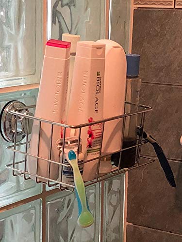 Slideep Vacuum Suction Cups Shower Caddy, Bathroom Storage Basket, Deep Bath Shampoo Conditioner Sponge Holder, Kitchen Storage Organizer, Stainless Steel Shelf - Thumbnail 3