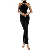 GORGLITTER Women's Mock Neck Halter Bodycon Maxi Dress Elegant Classy Sleeveless Summer Teacher Cocktai Party Sundress