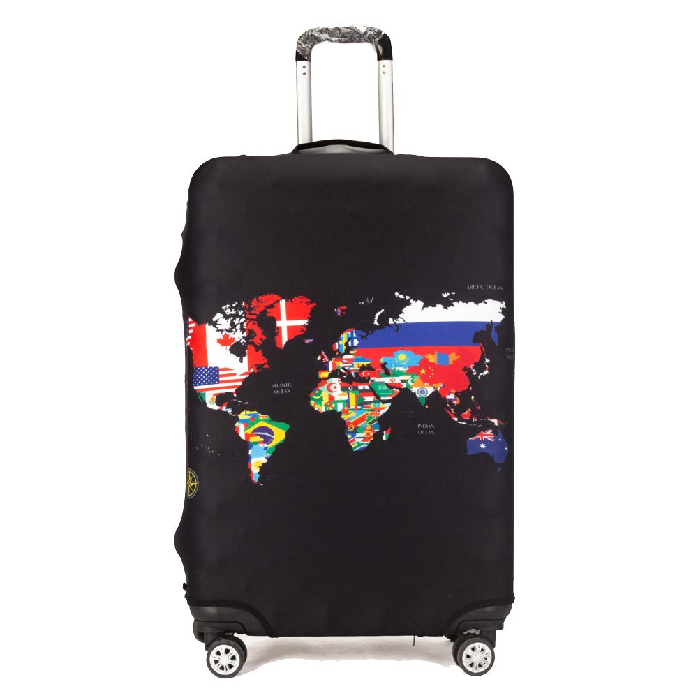 Maddy's Home Elastic Suitcase Cover, Suitcase Cover, Luggage Cover with Zip for 53-32 cm (23-32 Inches), World Map, L (Fit 26"-28" Suitcase), Modern