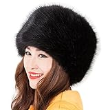 Kafeimali Women's Faux Fox Fur Russian Cossack Ski Christmas Caps Cable Knit Beanie (Black)