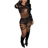 LXUAMR Sexy Jumpsuits for Women Print See Through Long Sleeve Jumpsuit Bodycon Mesh Jumpsuit Party Club Outfits