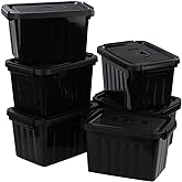Qqbine 6 Quart Black Plastic Storage Latching Box Bin with Handles, 6 Packs