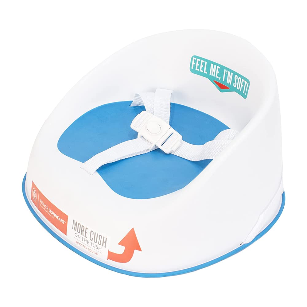 Prince Lionheart Booster Squish Seat | 12m+ - 5yrs (60lbs) | Lightweight | 3-Point Harness | Rigid Base | Springy Seat | Slip-Resistant | Attached To Chair & Child - Berry Blue