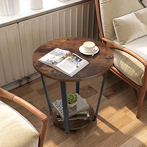 KingSo End Table Round 2Tier Industrial Side Table with Storage Shelf