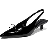 Coutgo Womens Slingback Kitten Low Heels Dress Shoes Closed Pointed Toe Bow Tie Slip on Office Work Pumps