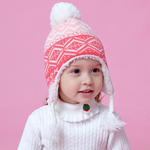 Connectyle Toddler Girls Sherpa Lined Knit Winter Hats with Earflap