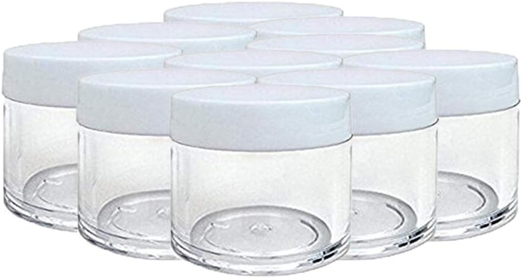 30g 30ml/1oz Refillable Black and White Plastic Screw Cap Lid with Clear Base Empty Cosmetic Jars for Nail Powder Bottles Eye Shadow Container Lot Powder Storage Container (Pack of 10) (White Lid)
