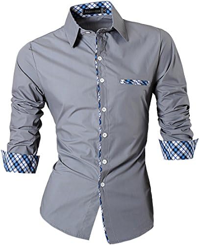 jeansian Men's Fashion Slim Long Sleeves Casual Shirts Dress Shirts Tops Z020 Gray XXL