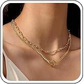 Erimberate Punk Layered Paperclip Chain Choker Necklace Gold Cuban Curb Chain Necklaces Metal Paperclip Link Collar Necklaces Chunky Curb Toggle Clasp Necklace Jewelry for Women