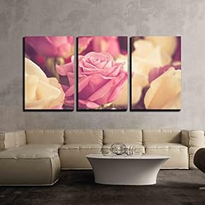 3 Piece Canvas Wall Art - Flowers Rose with Filter Effect Retro Vintage Style - Modern Home Art Stretched and Framed Ready to Hang - 16"x24"x3 Panels