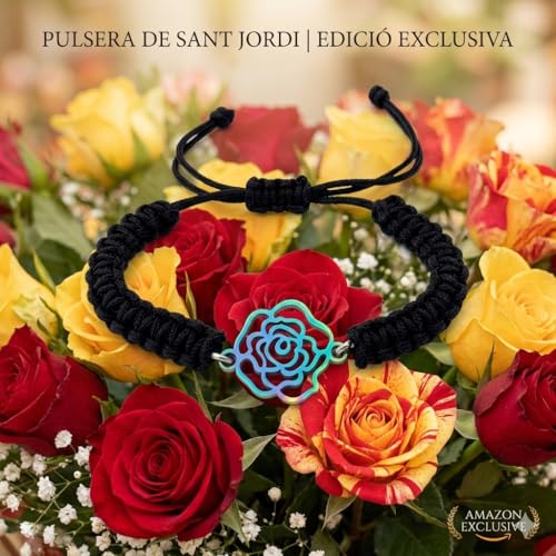 SIMBOLIKS Rainbow Rose of Sant Jordi, Dia dels Enamorats, Diada de Catalunya, Mother's Day, Heart, Love, Gift Sant Jordi, Red Bracelet, Rose of Eternal Colours, Arrival, Flower, Gift Bracelet