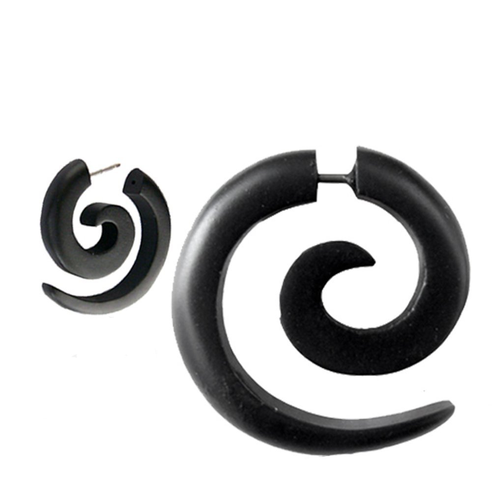 Chic-Net® Tribal Fake Ear Piercing UNISEX black Earring Sono Wooden Spiral Stainless Steel Strap 1mm Ear Studs Fake Helix for Men Women Earrings Tragus