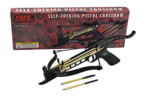 Rogue River Tactical Self Cocking Crossbow 80lb Draw Mini Pistol Cross Bow Best Quality 80 Pound Hunting w/ 27 Aluminum Target Arrows Archery Bow Bolts