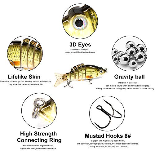 Dream Travel Artificial Fishing Lure Bait 5PCS 7 Sections Multi Jointed Lifelike Swimbait Lures Hard Crank Baits Hooks