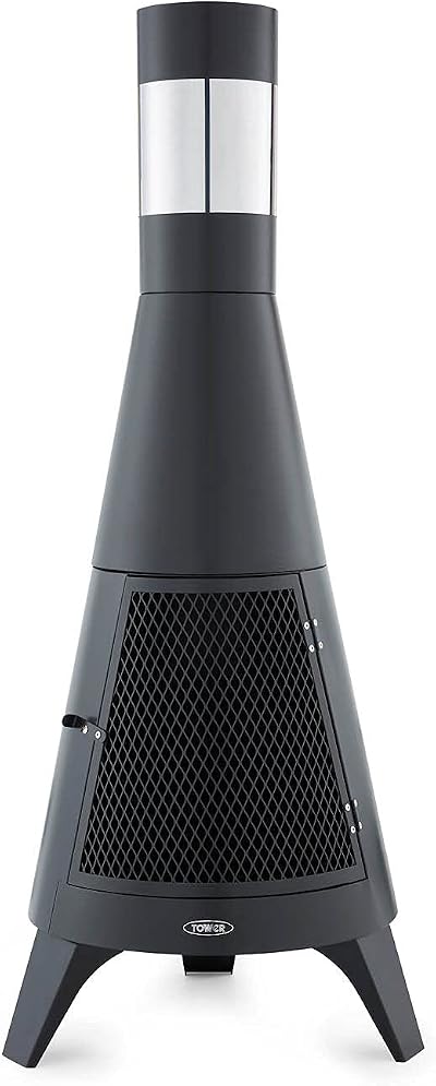 Tower T978508 Apollo Burner with Chimney & Built-In Wood Storage, Black