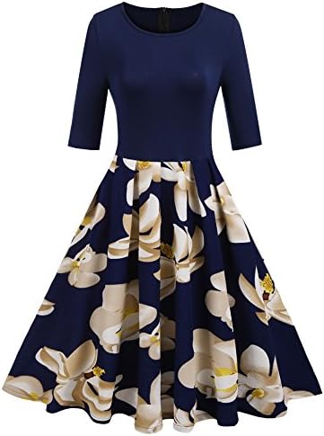 Women's Floral Vintage Patchwork Pockets Casual Swing Dress