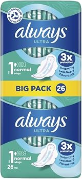 Always Ultra Day Normal Size 1 Sanitary Pads With Wings 26pk