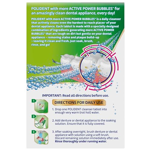 POLIDENT OVERNIGHT WHITENING ANTIBACTERIAL DENTAL APPLIANCE CLEANSER TABLETS, MOUTHGUARD CLEANING TABLETS, 90 COUNT