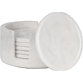 Marble Coasters Set of 6 White 3.5 Inch Round Coaster for Drinks with Holder, Drink Coaster for Tabletop & Coffee Table Decor, Ideal Home Decor House Warming Gifts